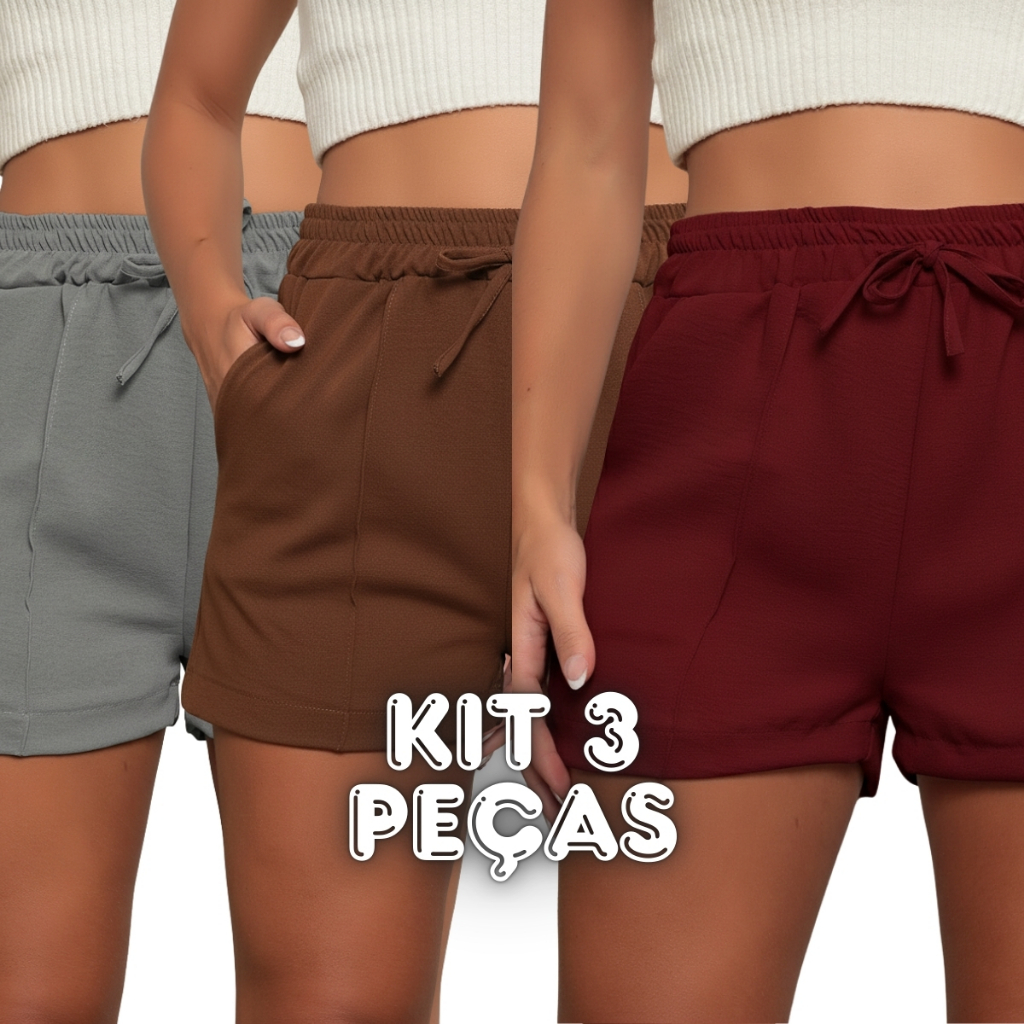 Kit 3 Shorts Feminino Duna Curto de Verão Leve Confortável