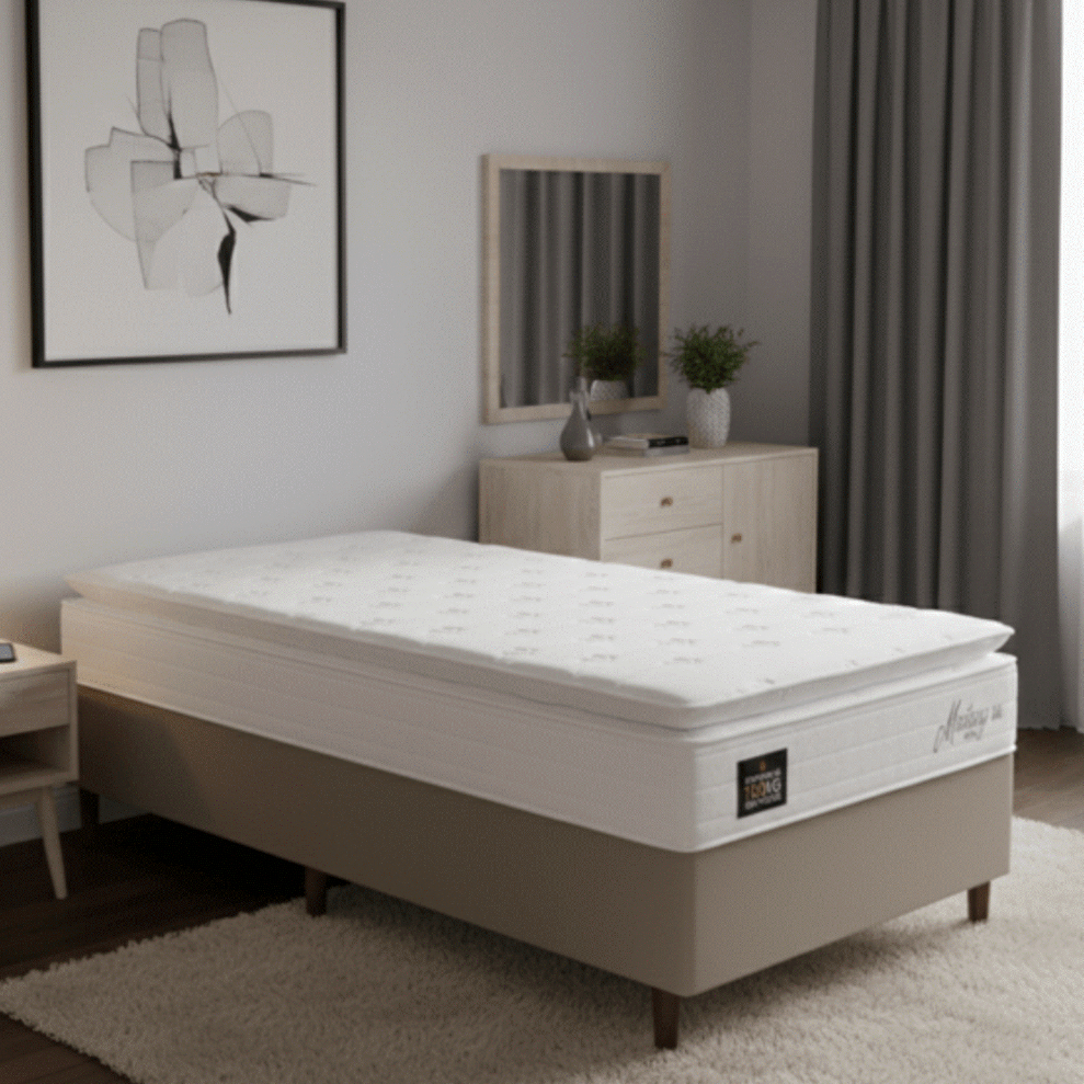 Conjunto Box Baú Solteiro Hellen Mustang Espuma D45 Pillow Top 88x188x60cm em Oferta na Shopee