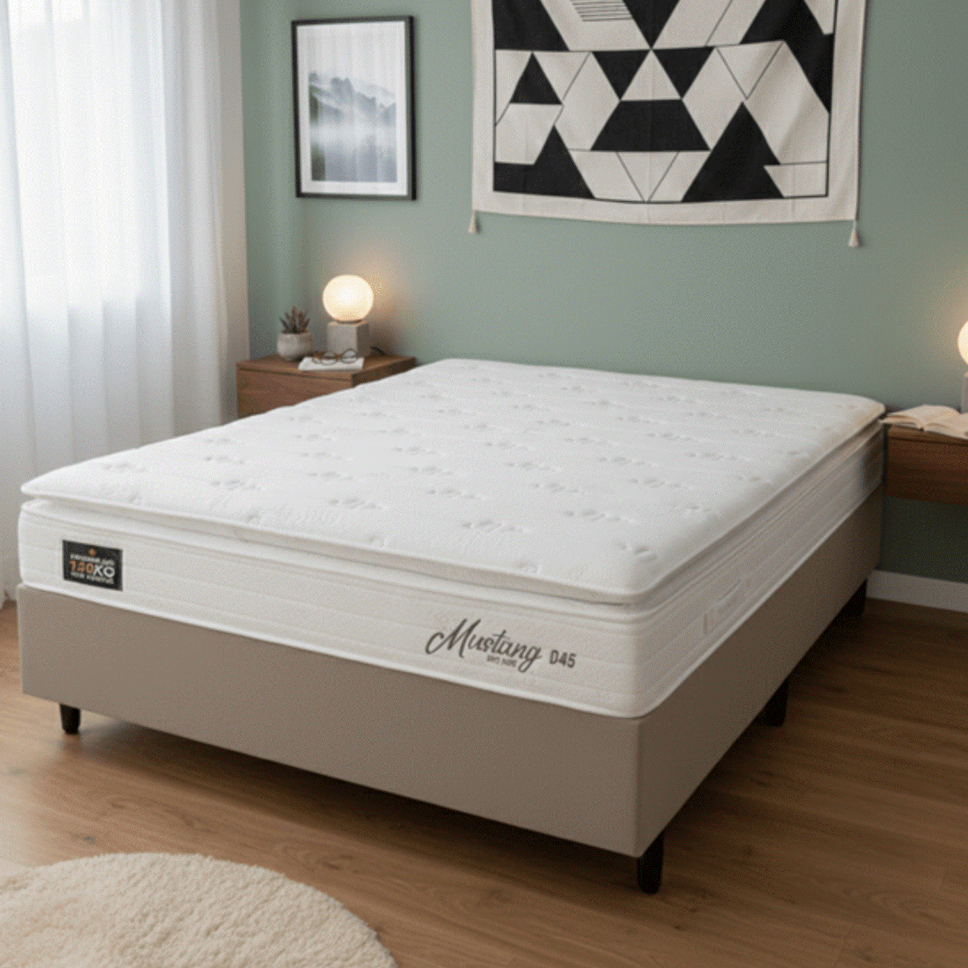 Conjunto Box Baú Casal Hellen Mustang Espuma - D45 Pillow Top 138x188x60cm em Oferta na Shopee