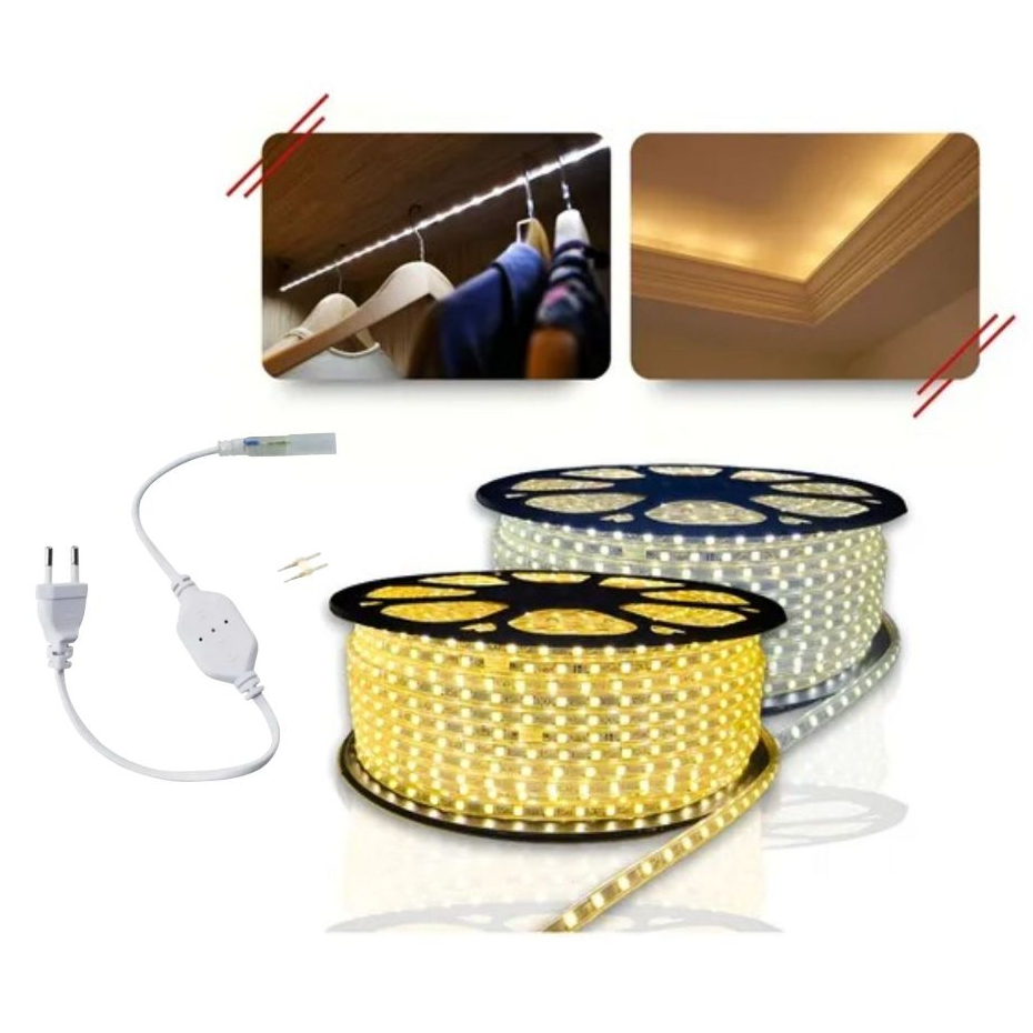 Fita LED 5050 Branco Frio/Quente Mangueira 110v/220v Com Conector Decoração