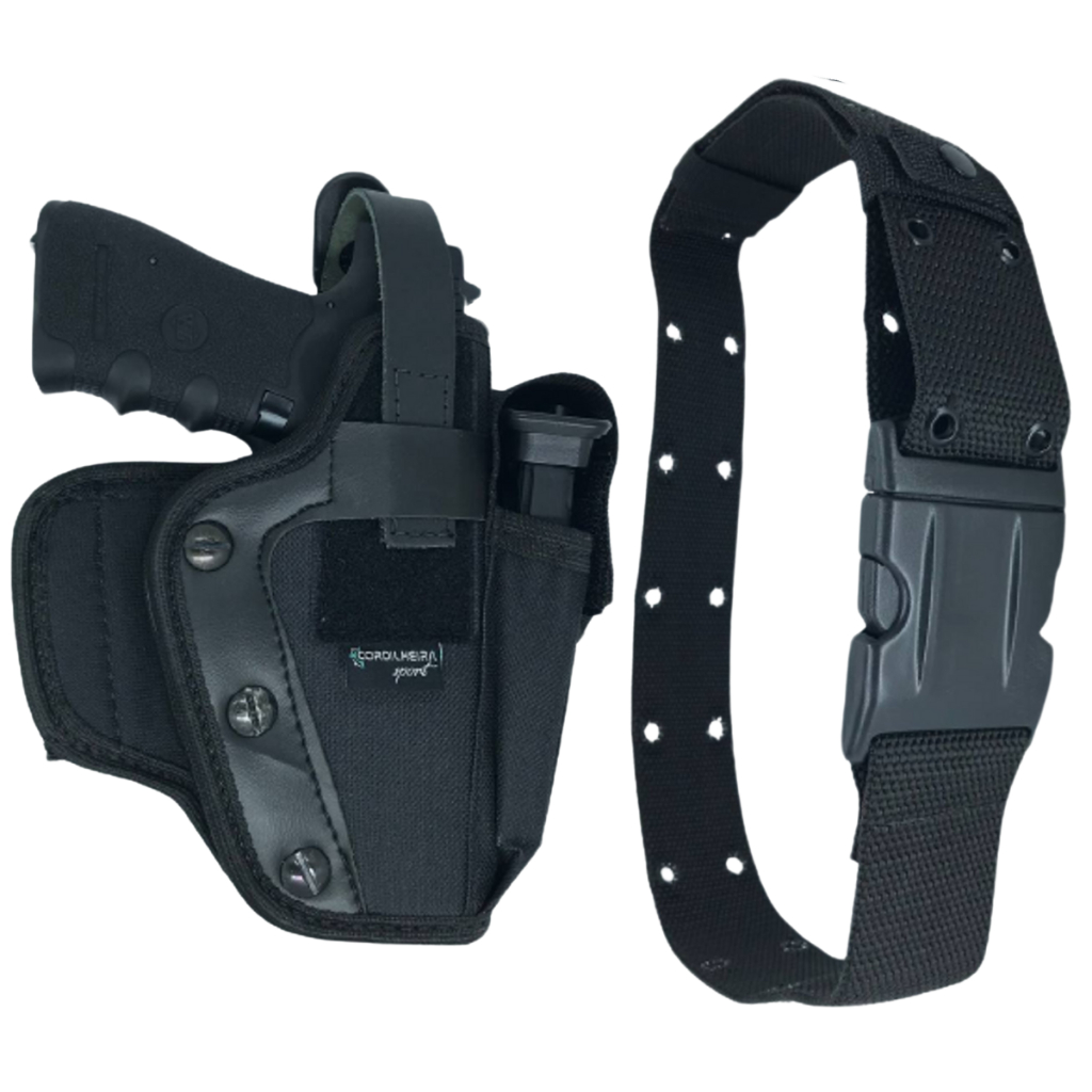 Coldre Destro (Lado Direito) Panqueca Parafuso c/ Porta Magazine Cintura Preto + Cinto Tático Ilhós em Oferta na Shopee