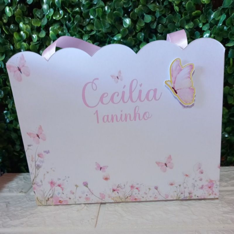 Sacola Personalizada Jardim das Borboletas Pegue e Monte Lembrancinha Festa Infantil