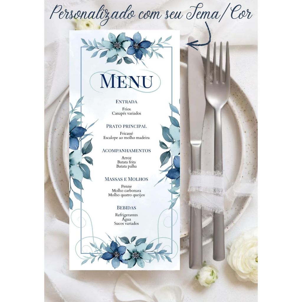 Menu Cardápio Festa Personalizado | Casamento, Debutantes e Aniversário | Papel Texturizado 180g | 20, 50 e 100 Unidades em Oferta na Shopee
