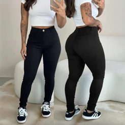 Calça Preta Jeans Feminina Skinny Elastano Empina Bumbum