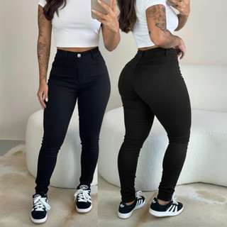Calça Preta Jeans Feminina Skinny Elastano Empina Bumbum