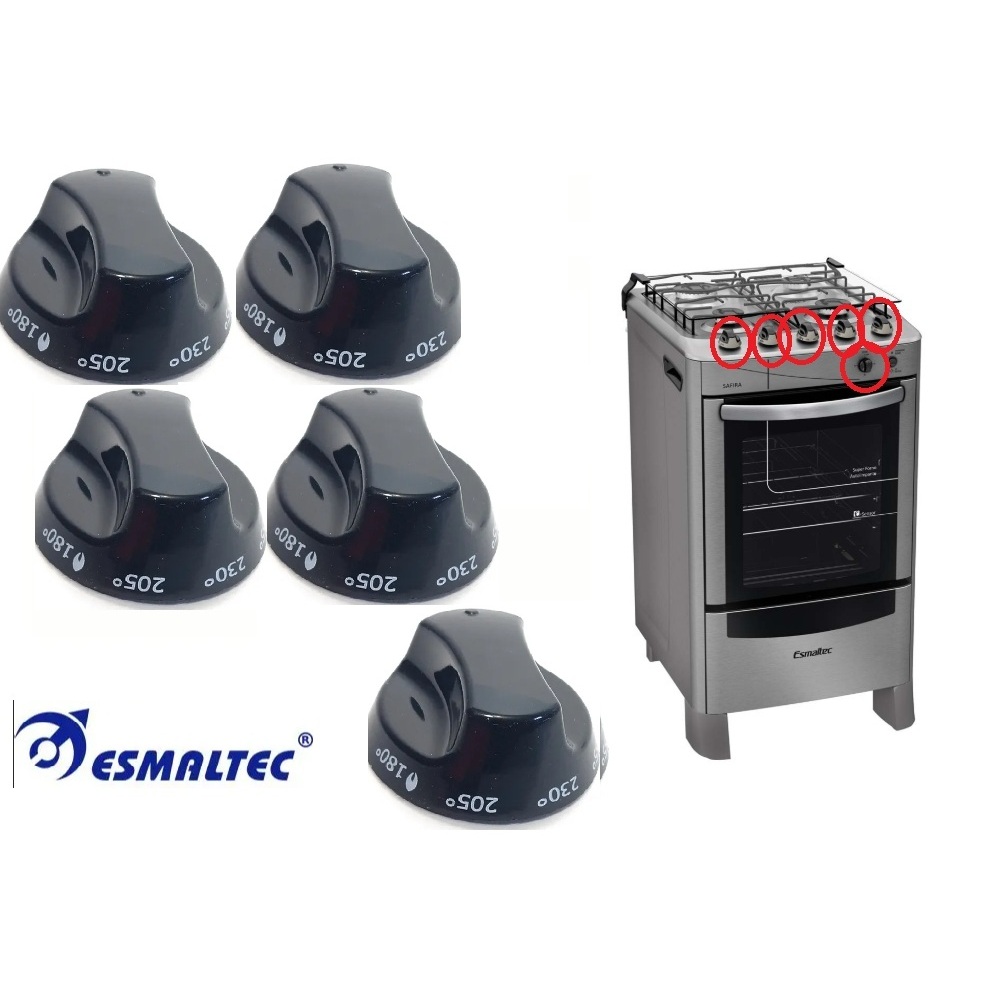 Kit 5 Botão Fogão Esmaltec Jade Safira Glass Preto em Oferta na Shopee