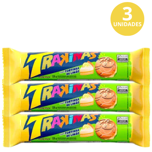 Kit 3x Biscoito Recheado Trakinas Tortinha De Limão 126g