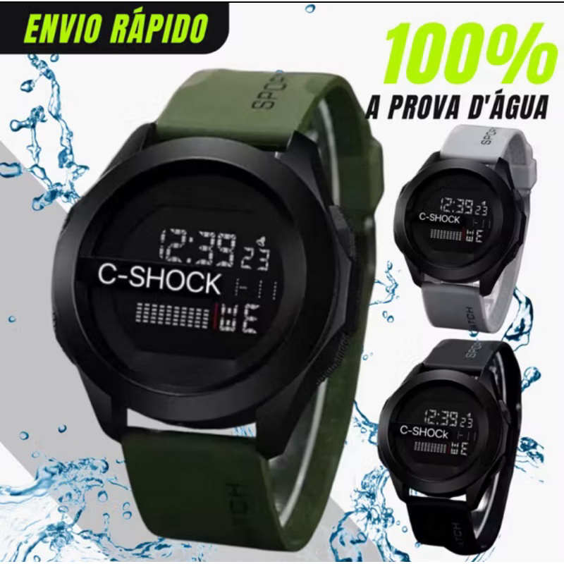 Relógio Digital C-Shock Masculino Esportivo resistente ’Água LED Resistência Alto Impacto Várias Cores em Oferta na Shopee