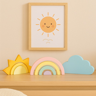 Trio Enfeite MDF Menino Menina Arco-Íris Sol Nuvem Colorido Azul Rosa Branco Decoração Quarto Infantil em Oferta na Shopee