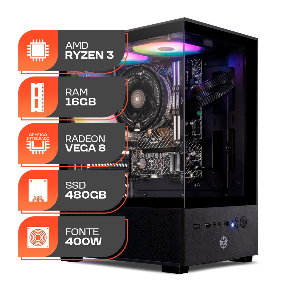 PC Gamer Forge, AMD Ryzen 3 3200G, 16GB DDR4, SSD 480GB, Fonte 400W 80 PLUS