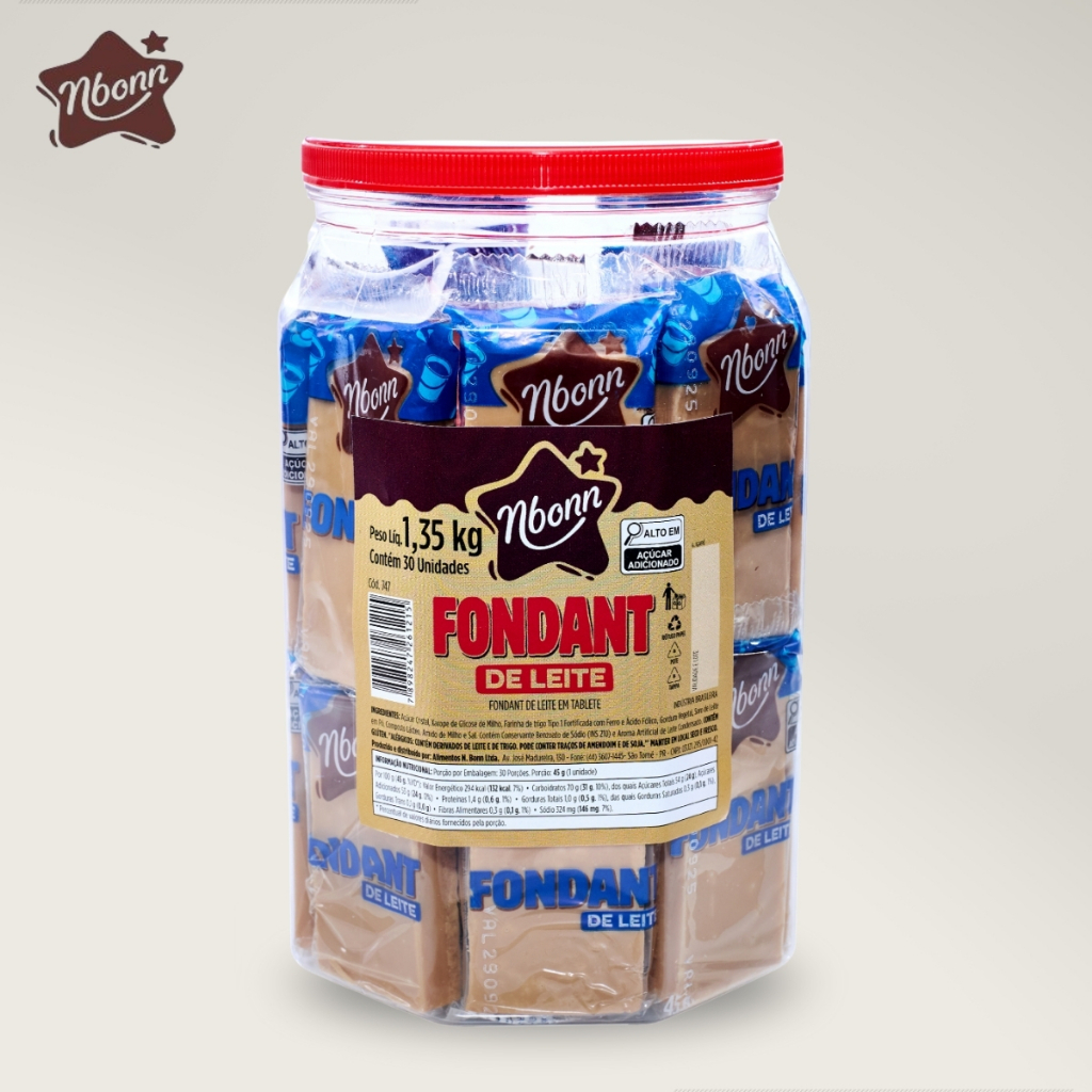 Fondant de Leite Nbonn Pote Com 30 Unidades 1,35kg Doce de Leite