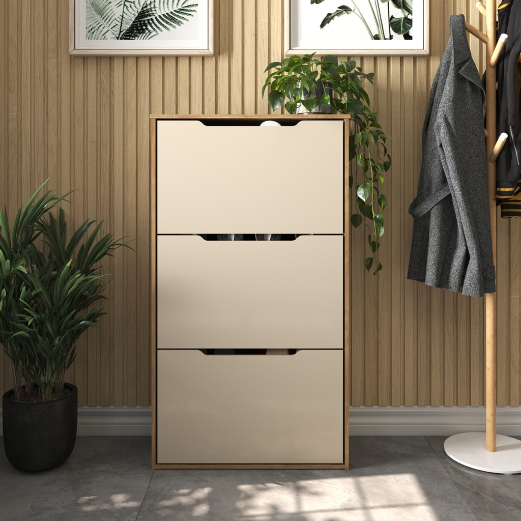 Sapateira 3 Portas Basculantes Retrátil Inclinável Armário Multiuso Hall Entrada Quarto Moderna Organizador Mod: Volta