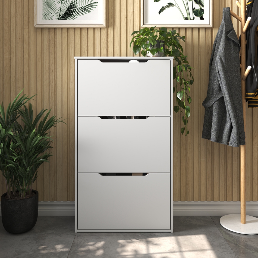 Sapateira 3 Portas Basculantes Retrátil Freijó Armário Organizador Moderno Para Calçado Hall Entrada e Quarto Mod: Volta