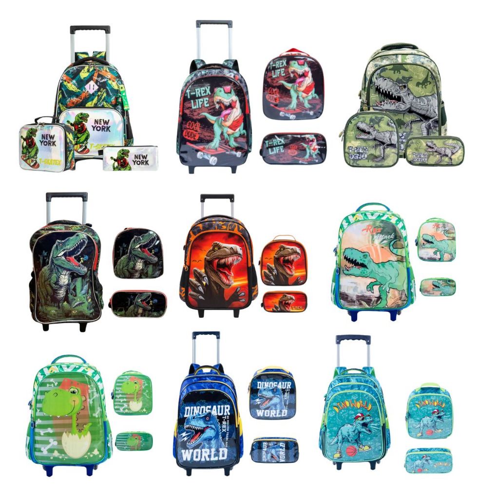 Kit Mochila Escolar Infantil de Rodinhas Menino Bolsa Resistente Impermeável Com