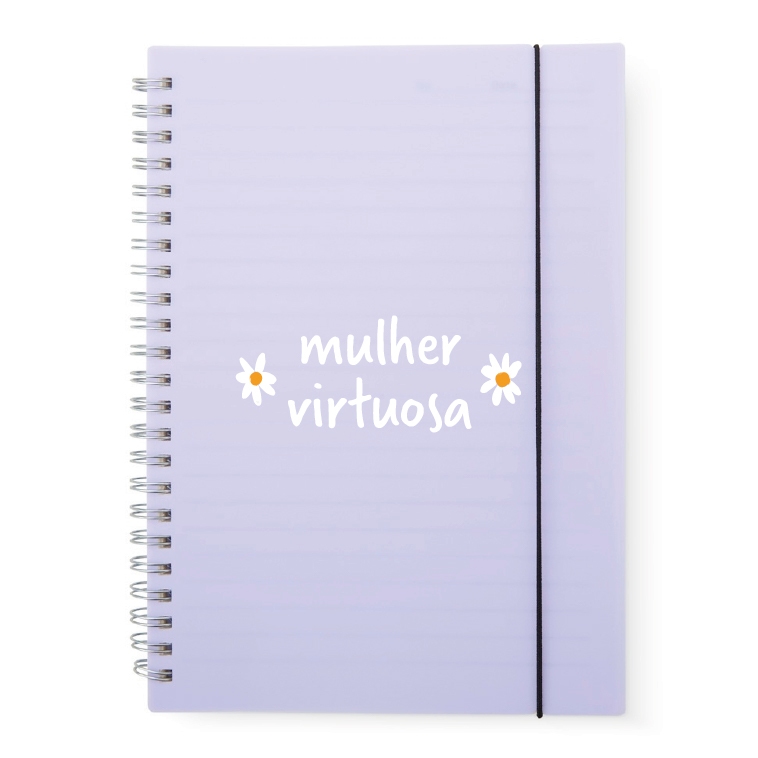 Caderno Feminino Pautado Com Frase Cristã Evangélica Estampa Margarida Mulher Virtuosa e Outras
