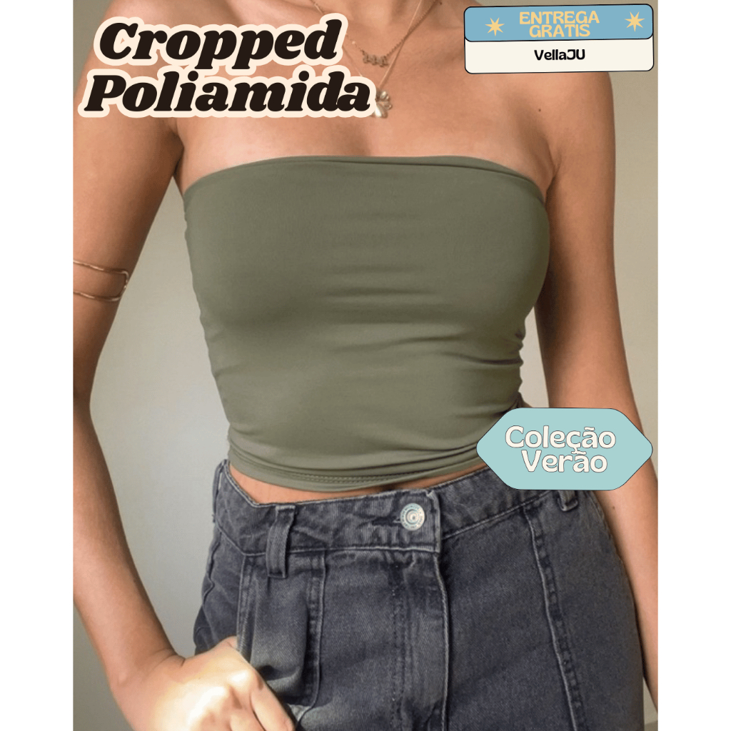 Cropped  de POLIAMIDA  Tomara que Caia Tube Top Tubinho Segunda Pele Com Forro Alta Qualidade