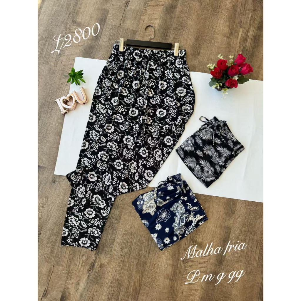 Calça estampada, leve e fresca! Com bolso e elástico na cintura! em Oferta na Shopee