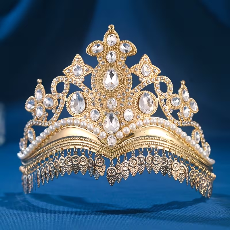 COROA RAINHA BATERIA DOURADA Elegante com PÉROLAS- Peça de Cabeça em Liga de Zinco, Perfeita PARA CARNAVAL