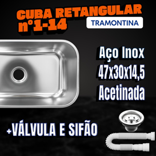 Cuba Acetinada Pia Cozinha Tramontina Aço Inox 430 N°1 Funda 47x30x14,5 com Válvula e Sifão em Oferta na Shopee