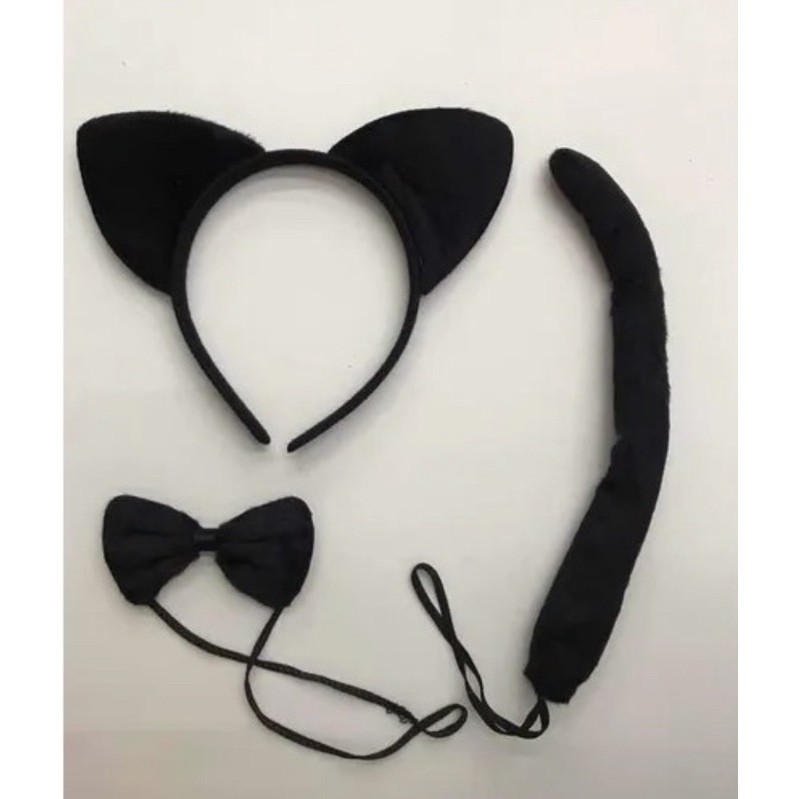 Kit Tiara Gatinho Com Gravata Borboleta E Rabinho