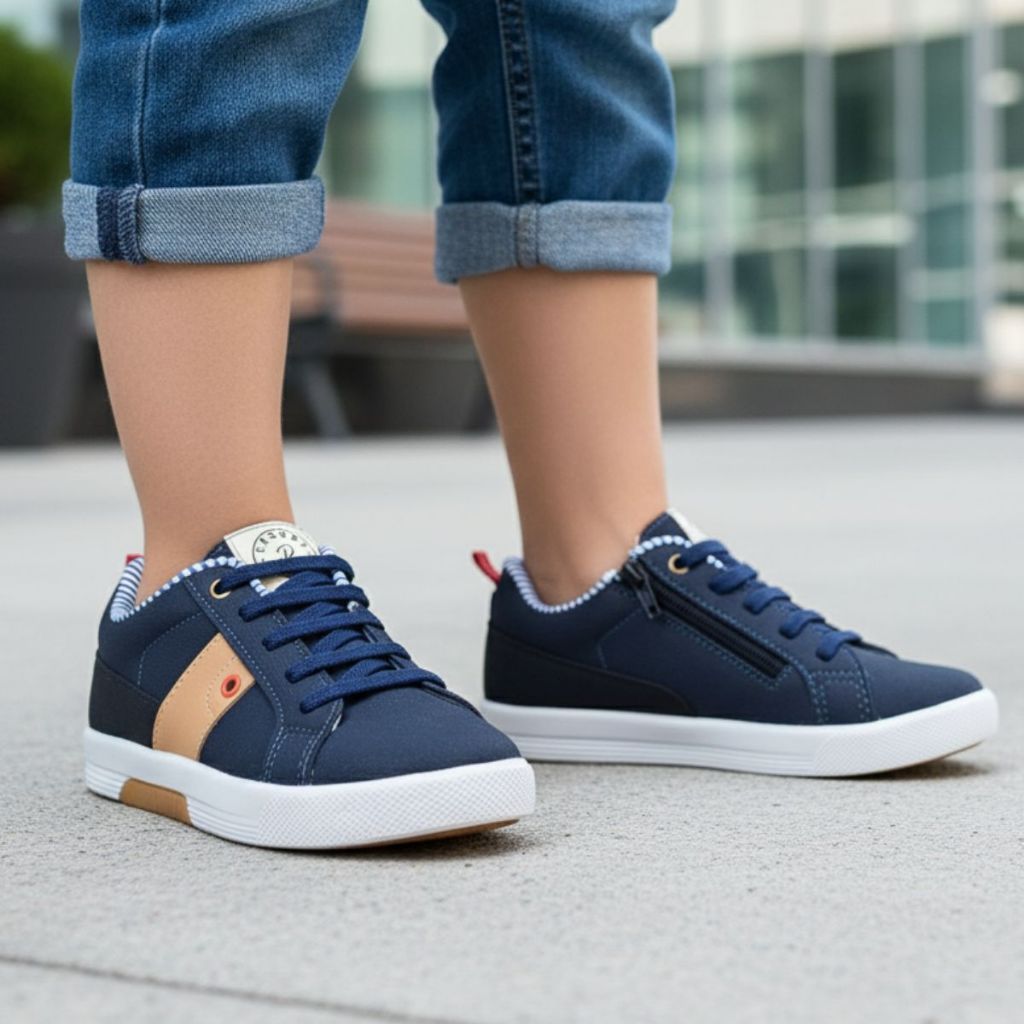 Tênis Infantil Masculino Casual Sapatênis Zíper Escolar Menino Passeio Leve Confortável Azul Marinho