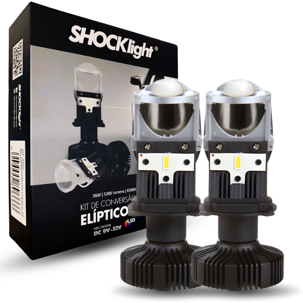 Lâmpada Ultraled Canhão Projetor Kit Conversão Elíptico H4 36w 6500K 10400lm Shocklight