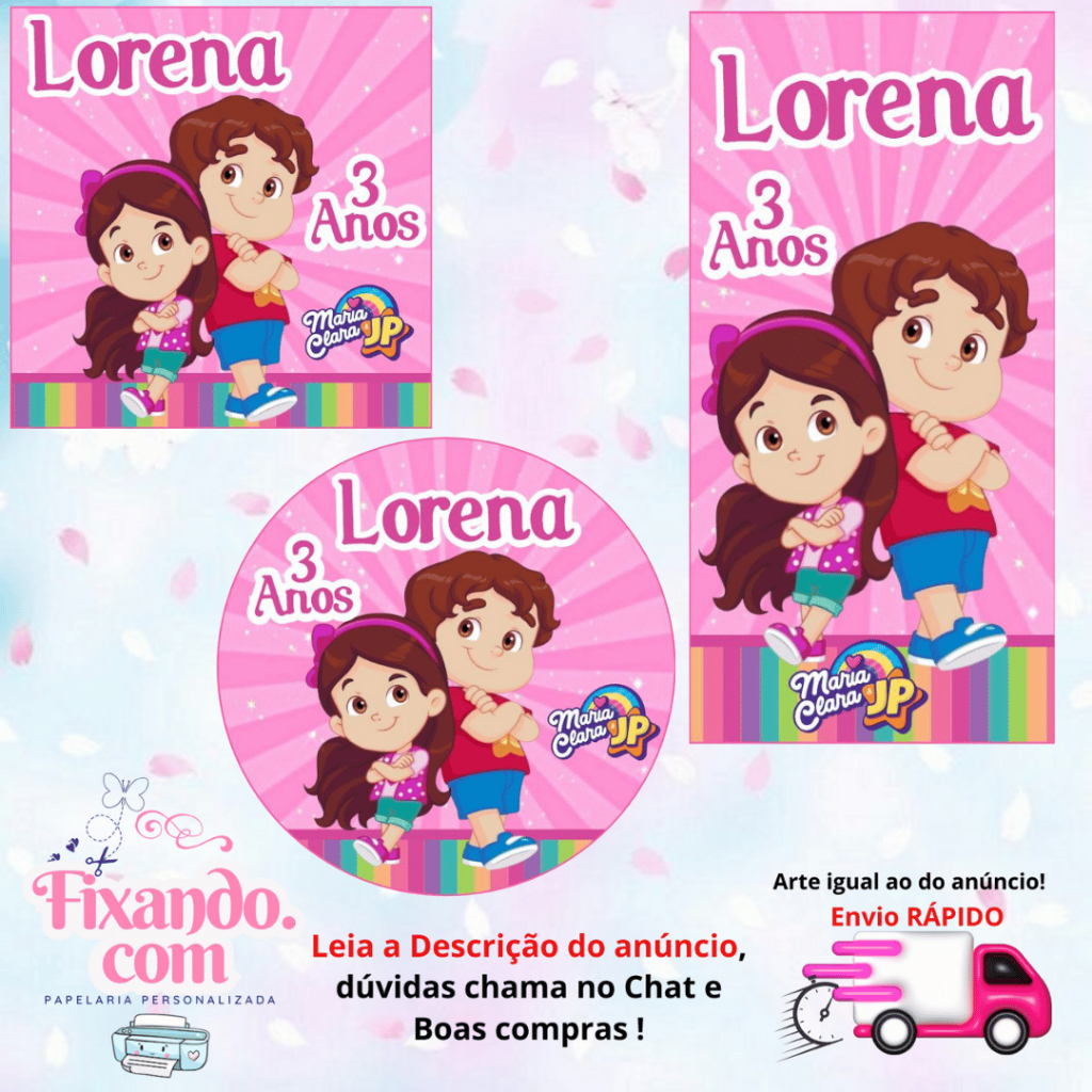 MARIA CLARA E JP - 100/60/40 Adesivos Personalizados para Festas ( Envia Rápido)