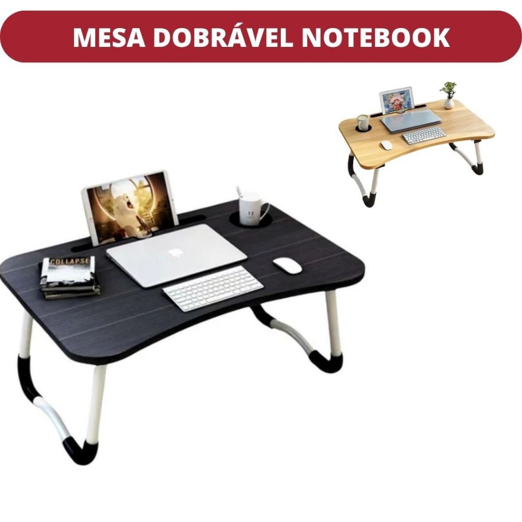 Mesa Preto Dobrável De Madeira Portátil Para Estudo notebook Utilidades