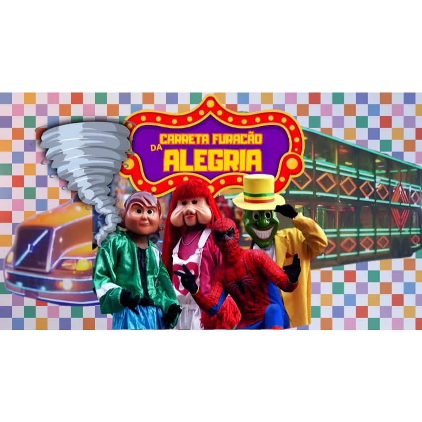 Painel Carreta da Alegria Furacão retangular de lona para decoração de festa de aniversário infantil. Várias medidas. em Oferta na Shopee