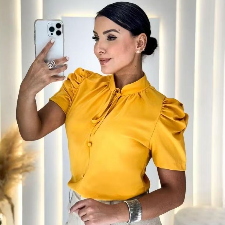 Blusa feminina, blusa social feminina , blusa manga curta, camisa com botões não funcionais