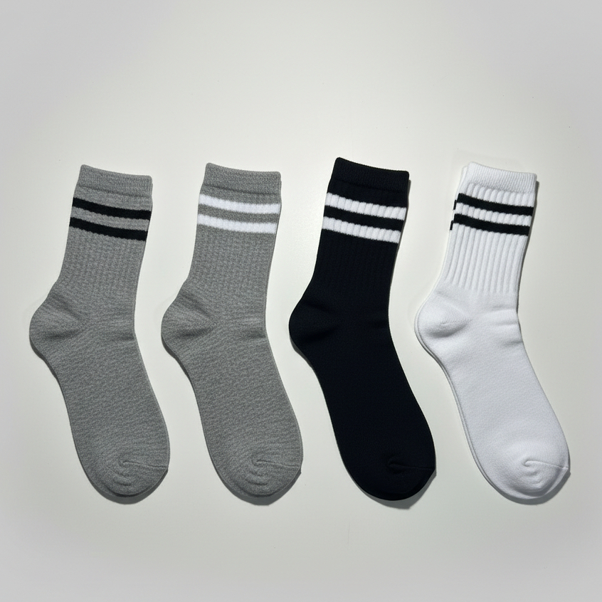 Kit 12 Pares de Meias Cano Alto Listradas Básicas em Algodão Premium - Promoção Imperdível ! em Oferta na Shopee