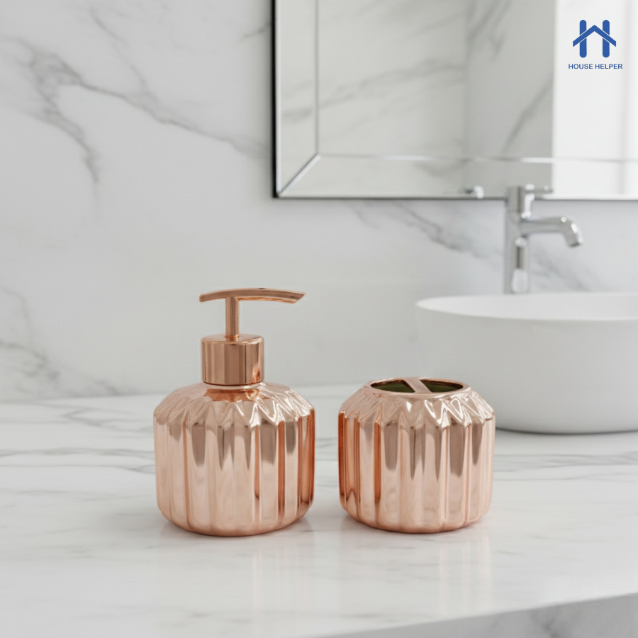 Kit de Banheiro (397C) Cerâmica Gold 2 Peças Porta Sabonete Líquido/Porta Escova-397C