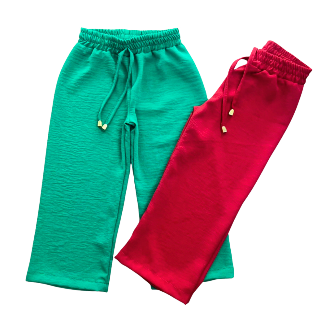Calça Infantil Feminina Pantalona Soltinha Moda Menina Juvenil Com Elástico na Cintura