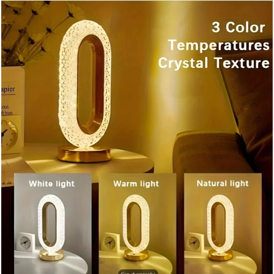 Luminária de Mesa Lâmpada Retro Quarto Luxuosa Cristal Acrílico 3 Tons de Led---boa
