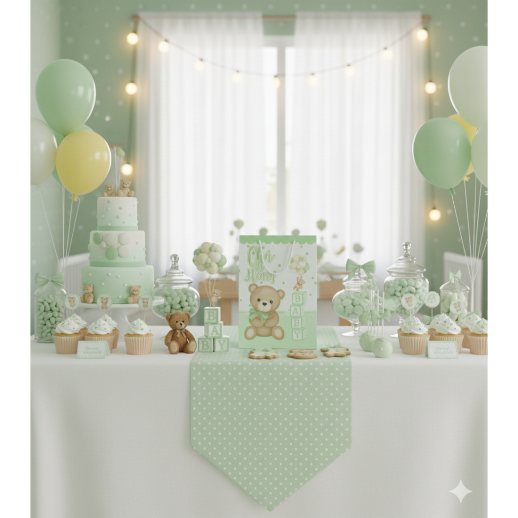Sacolinha (P) | Sacola Chá de Bebê Ursinho Verde Menino  Personalizada | Lembrancinha de Aniversário | PEGUE E MONTE