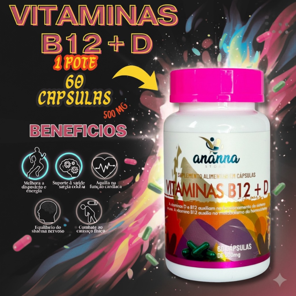 Suplemento Vitamina B12 Metilcobalamina e Vitamina D 2000UI 60 Caps 500mg