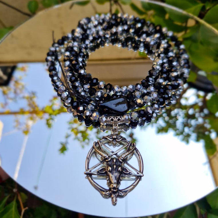 Guia Fio de Conta Exu Lúcifer, Baphomet, Tiriri, Exu Belzebu, Capa Preta, Pentagrama