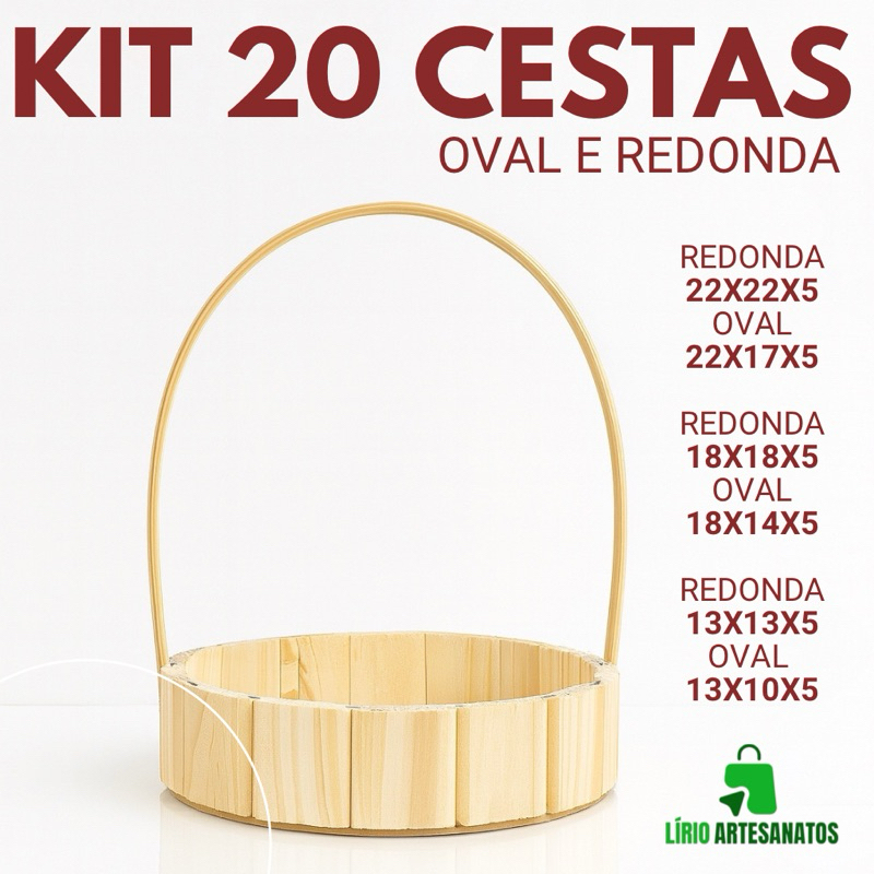 kit 20 Cestas 14/18/22 Centímetros Oval/Redonda de Madeira - Decoração|Embalagens|Chocolates|natal|Páscoa