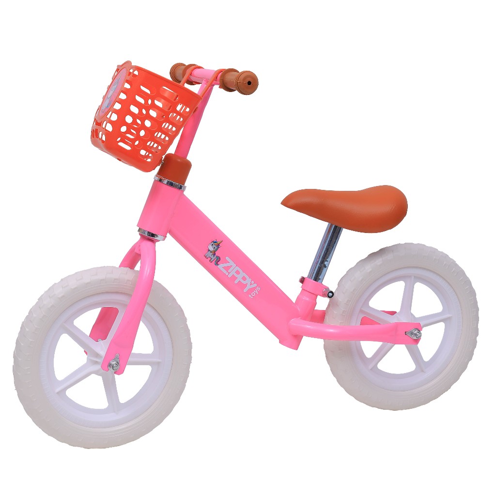 Bicicleta De Equilíbrio Infantil Rosa Sem Pedal Com Cestinha Aro 12 Banco Ajustável - Zippy Toys