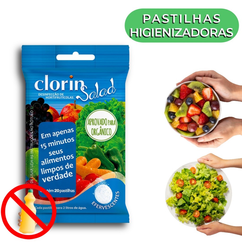 Clorin Salad Pastilhas para Higienizar Frutas, Verduras e Legumes – 20 Unidades