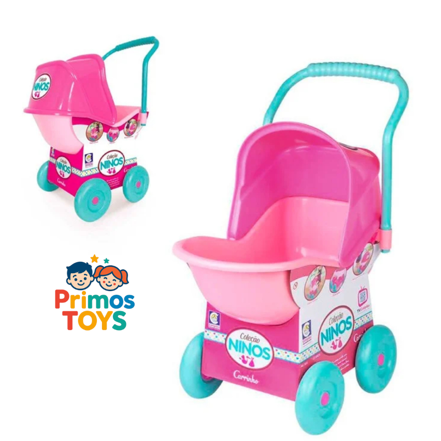 Carrinho de Boneca Rosa com Capota – Coleção Niños