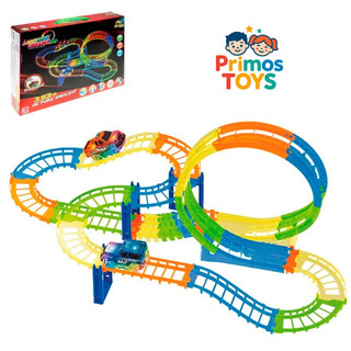 Pista de Carrinho Colorida 52 Peças com Luz e Som – Loop Radical e Montagem Criativa