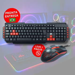 Teclado Mouse Gamer ABNT2 Teclas Destacadas Multimídia Lateral USB em Oferta na Shopee