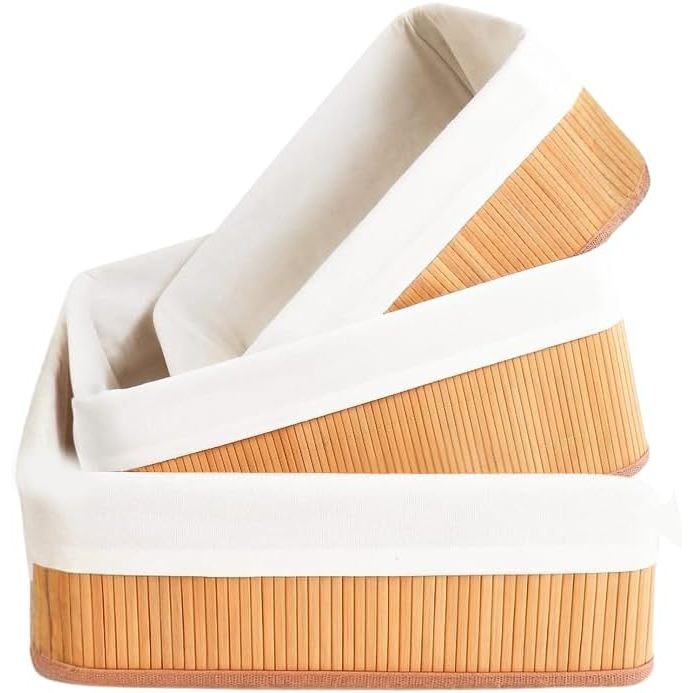 Vittak Kit 3 Cestos de Bambu Conjunto c/ Tecido Forro em Algodão Cesto Organizador Multiuso em Oferta na Shopee