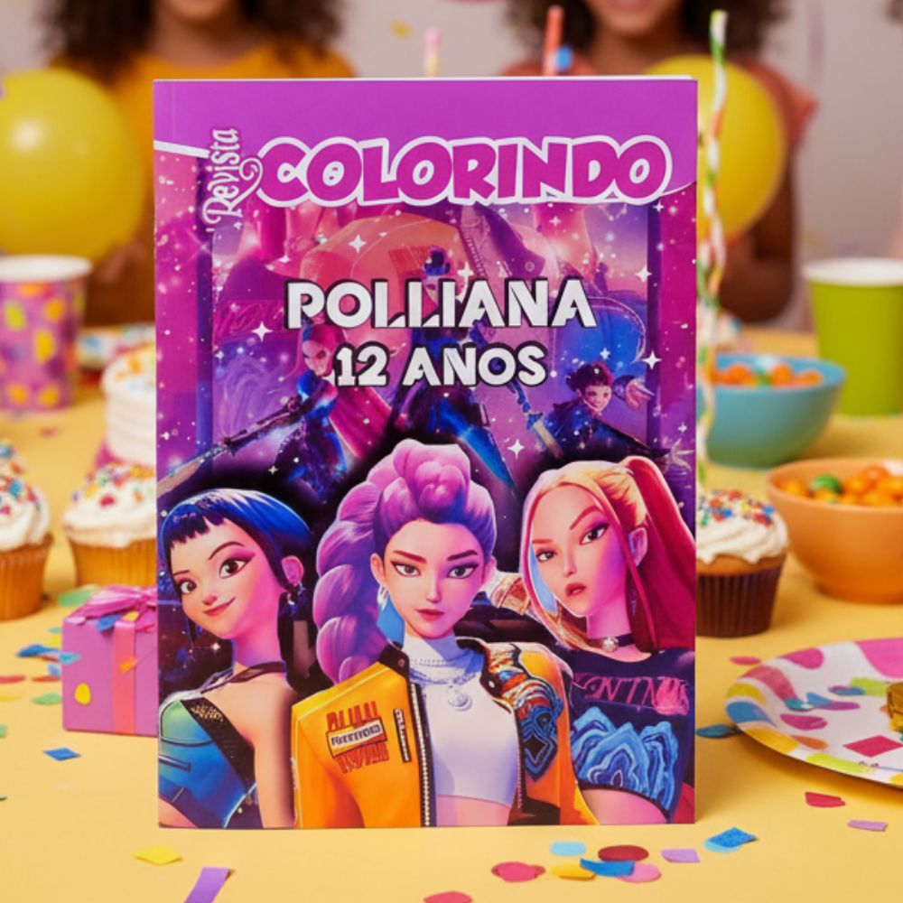 Revistinha de Colorir Personalizada Guerreiras do K-POP | Livrinho para Colorir | Lembrancinha de Aniversário