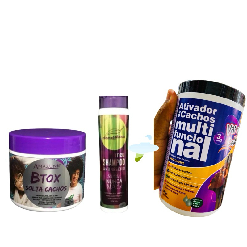KIT BOTOX SOLTA CACHOS E SHAMPOO ANTIRESIDUO E ATIVADOR MULTFUNCIONAL CABELO RESSECADO 1KG em Oferta na Shopee