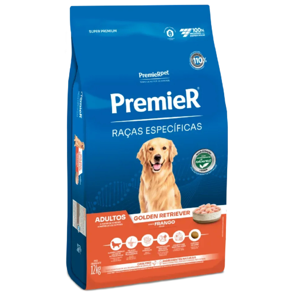 Ração Premier Golden Retriever Cães Adultos Frango 12kg