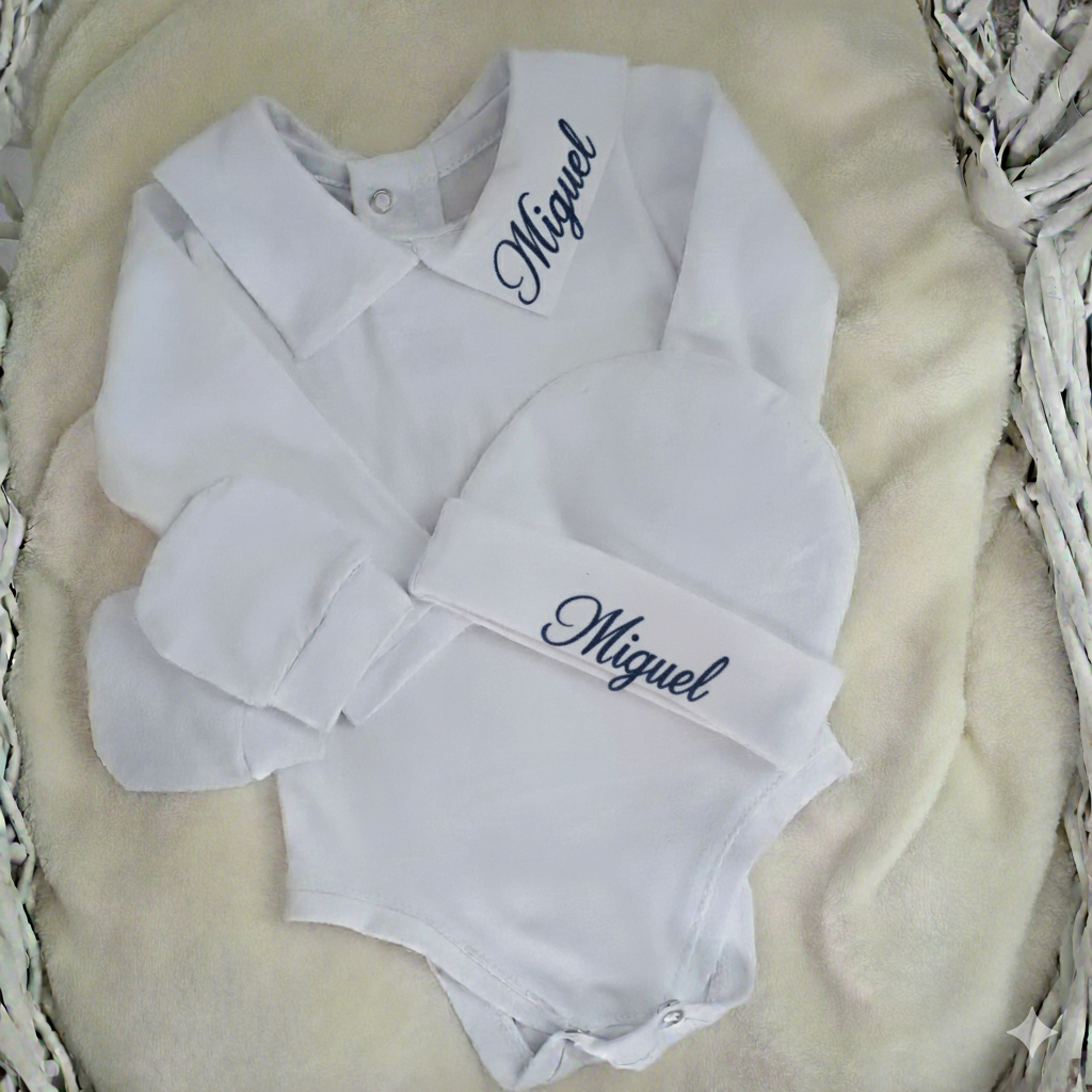 Kit Body Touca e Luva personalizado bebê 0-3 meses