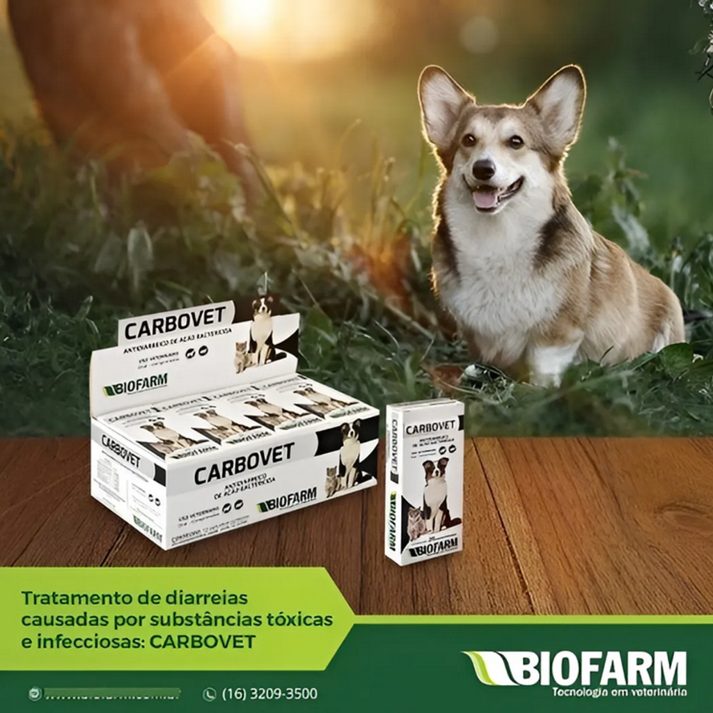Antidiarreico Carbovet Cães e Gatos 10 Comprimidos Biofarm - Trata Infecções e Toxinas