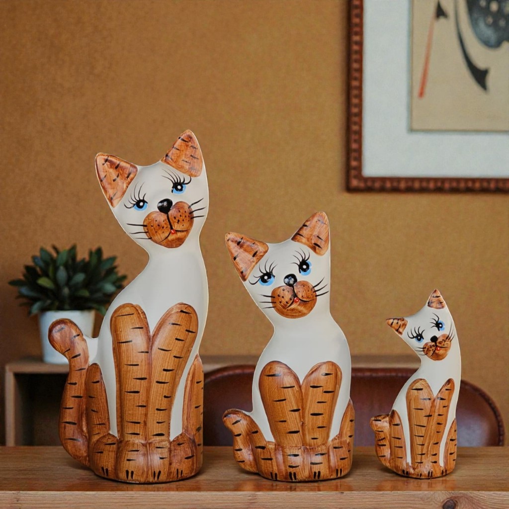 Trio de Gatos Decorativos Cerâmica Decoração Casa Sala Rack Rústico em Oferta na Shopee